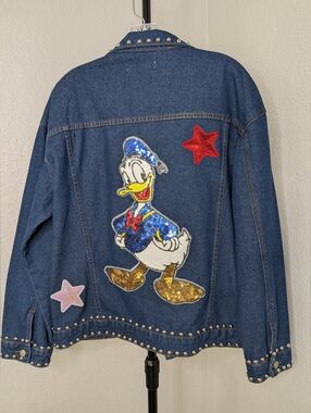 Classic Editions Women's Blue Denim Jean Jacket with Star Patches